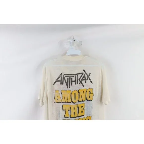 Vintage 80s SThrashed Thin Anthrax Among the Living I Am the Law Band T-Shirt